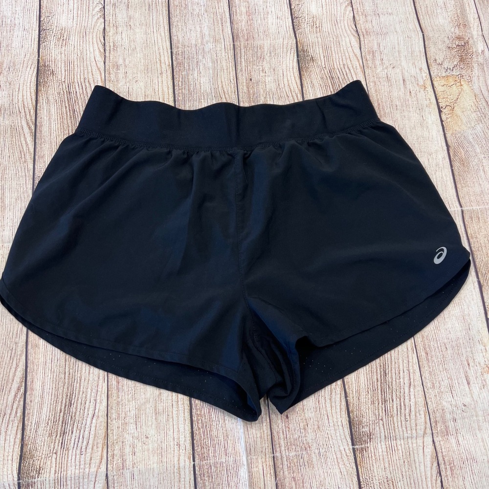 Asics Womens Black Running Shorts Size M Rear Zip Pocket Reflective Liner